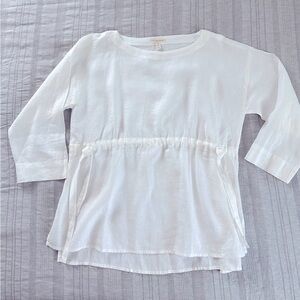 EILEEN FISHER White Linen Drawstring Front Top XS